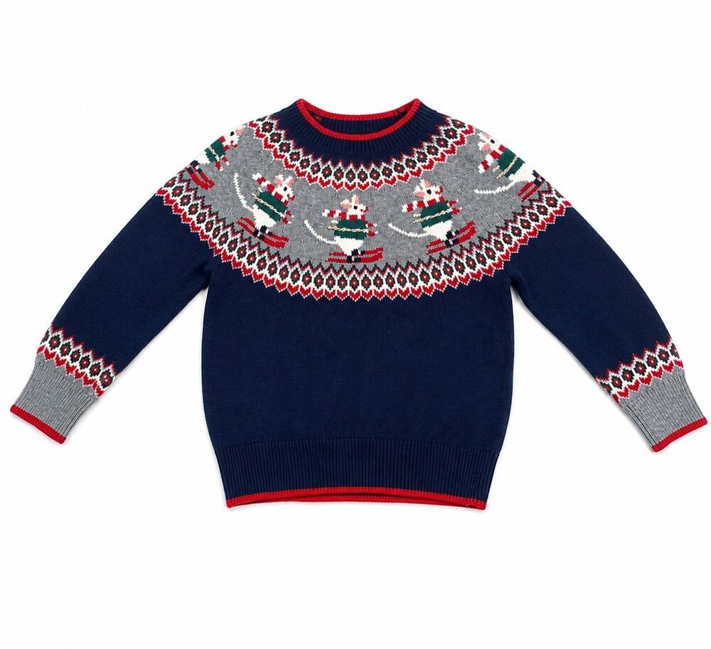 Mini Boden Christmas Festive Mice Sweater Fair Isle Knit NWT New 3-4